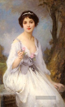  Realist Malerei - Die rosa Rose realistische porträts Mädchen Charles Amable Lenoir